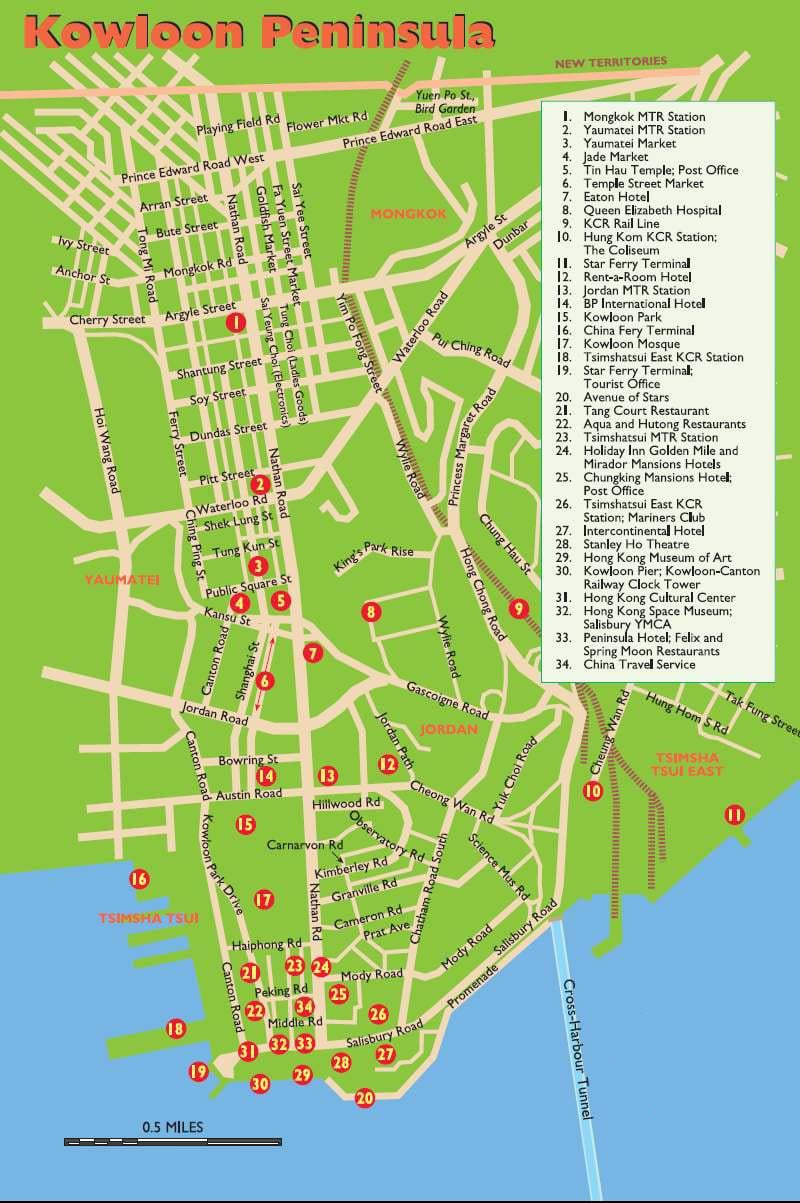九龙旅游地图，显示主要景点、交通等