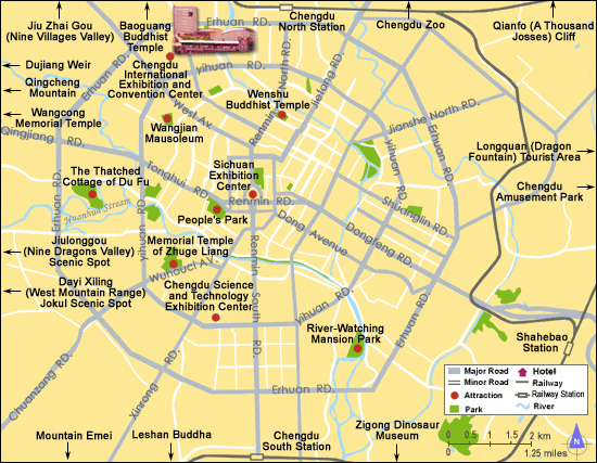 中国成都旅游地图显188金宝搏网服务网址示的主要景点