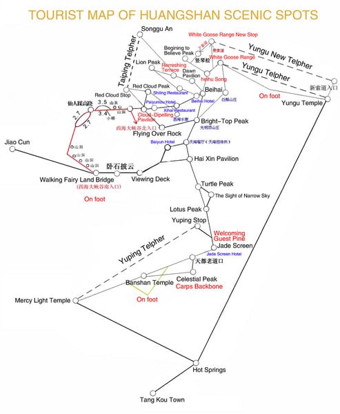 黄山(黄山)山旅游徒步旅游景点地图