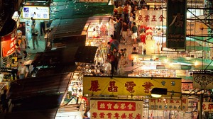 香港庙街夜市鸟瞰图