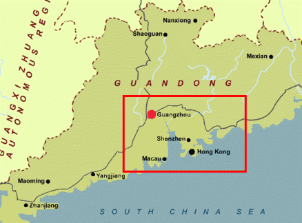 广东地区的地图。