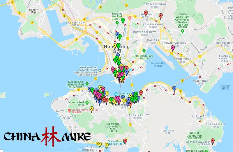 谷歌香港地图视图与顶级景点钉住