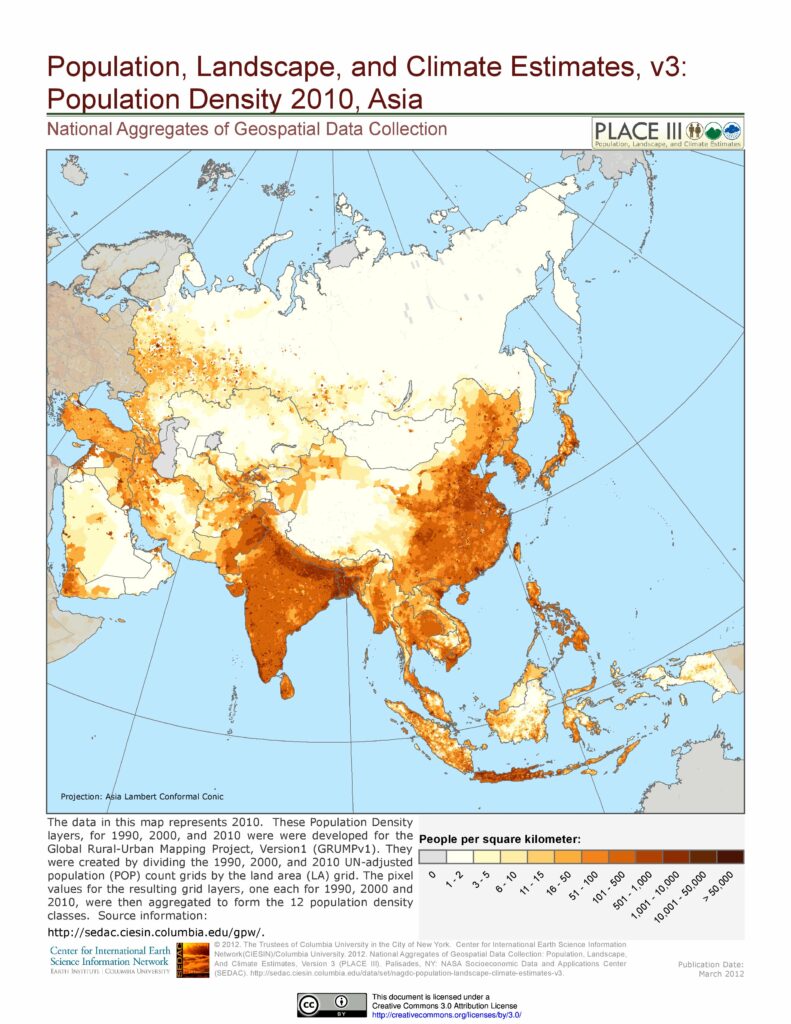 亚洲人口密度地图